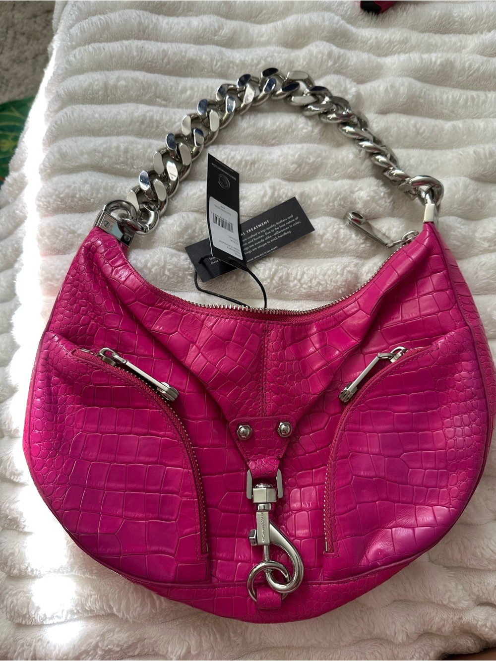 Rebecca Minkoff Croc-Embossed Shoulder Bag with Sliver Chain NWT